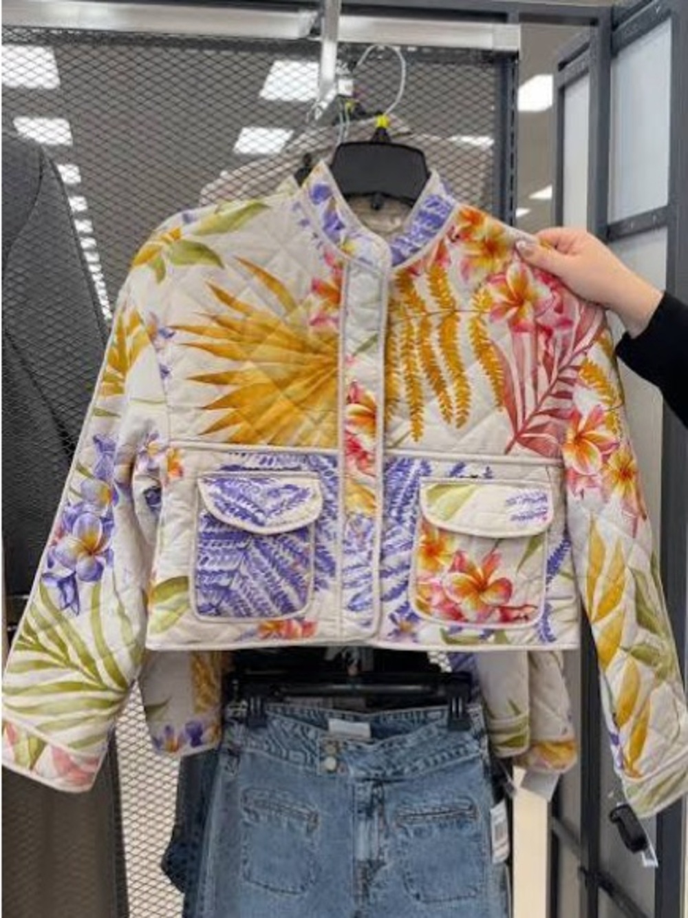 7 For All Mankind Quilted Cropped Jacket Spring Floral Patchwork Size S